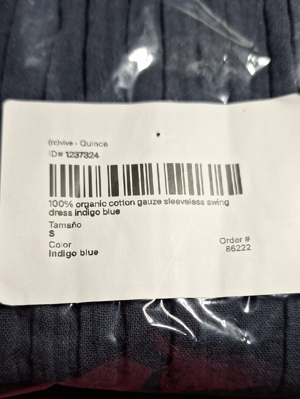 Quince 100% Organic Cotton Gauze Sleeveless Swing Dress Indigo Blue S NWOT - Picture 3 of 3